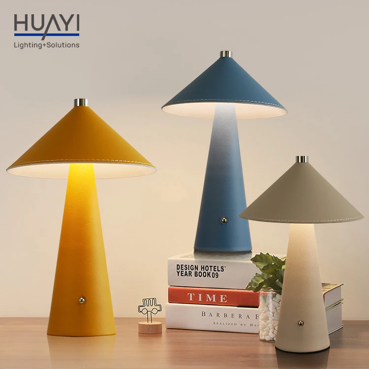 HUAYI Chinese Unique Design Metal Luxury Hotel Bedroom Restaurant Touch Control Mushroom Led Rechargeable Table Lamp