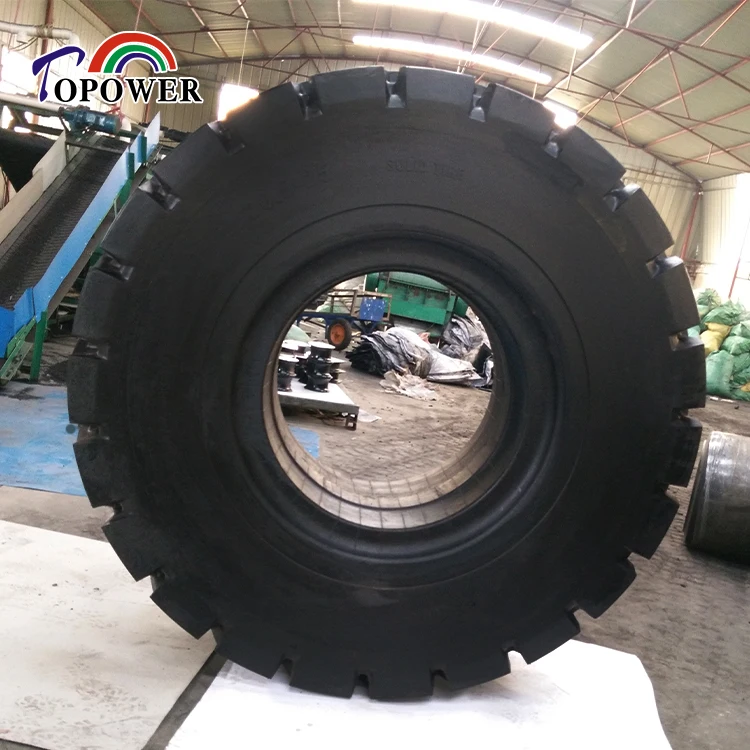 OTR solid rubber tire compatible with standard pneumatic rims typically used in most material handling applications