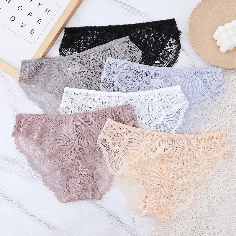Wholesale New Fashion Mid Waist Comfortable Breathable Lace Panties Soft Seamless Women Panties Briefs