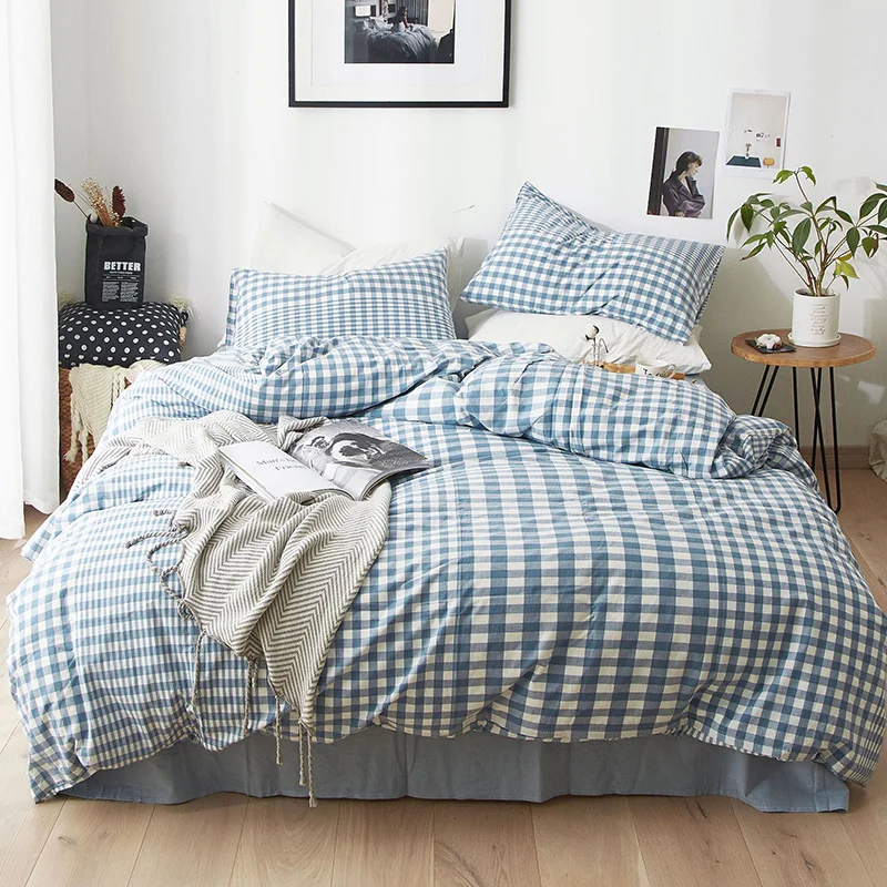 Китайский поставщик, мягкое теплое простое плоское постельное белье с клетчатым узором, 100 хлопок, Комплект постельного белья для отеля