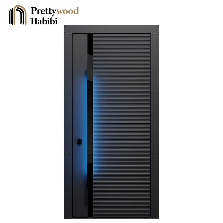 Современная роскошная светодиодная ручка для освещения умная бронированная стальная деревянная наружная Входная входная дверь дома