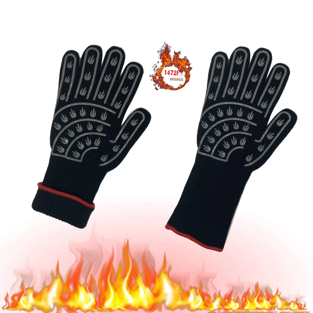 Hot Selling Non-Slip Custom Pattern Grill BBQ Gloves Oven Heat Resistant Oven Grill Gloves For Kitchen Tool