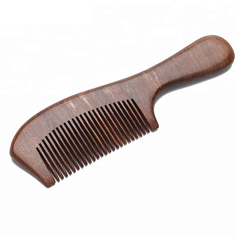 Customized No Static Long Handle Nature Eco-friendly Wood Red Sandalwood Wide Tooth Wooden Comb For Home Use