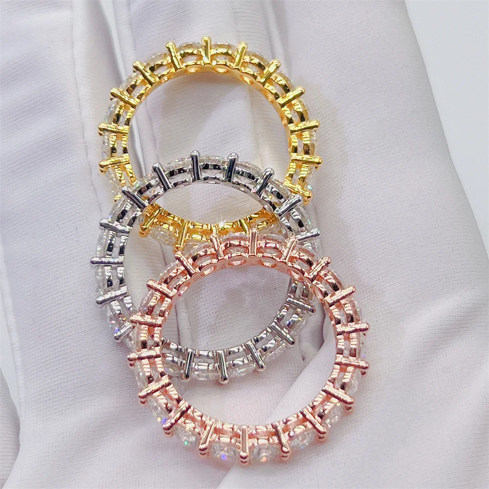 Wholesale in stock VVS Moissanite Diamond silver 925 4mm moissanite rings Iced Out Eternity Rings