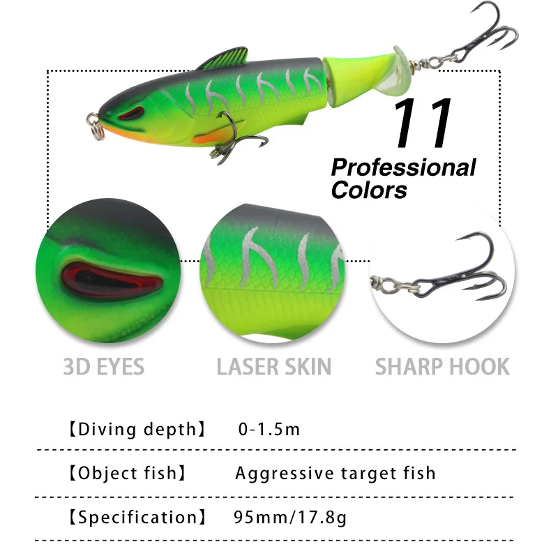 17g/105m Whopper Popper Fishing Lure For Carp Pike Topwater Floating Double Propeller Soft Rotating Tail Hard Bait Bass Swimbait