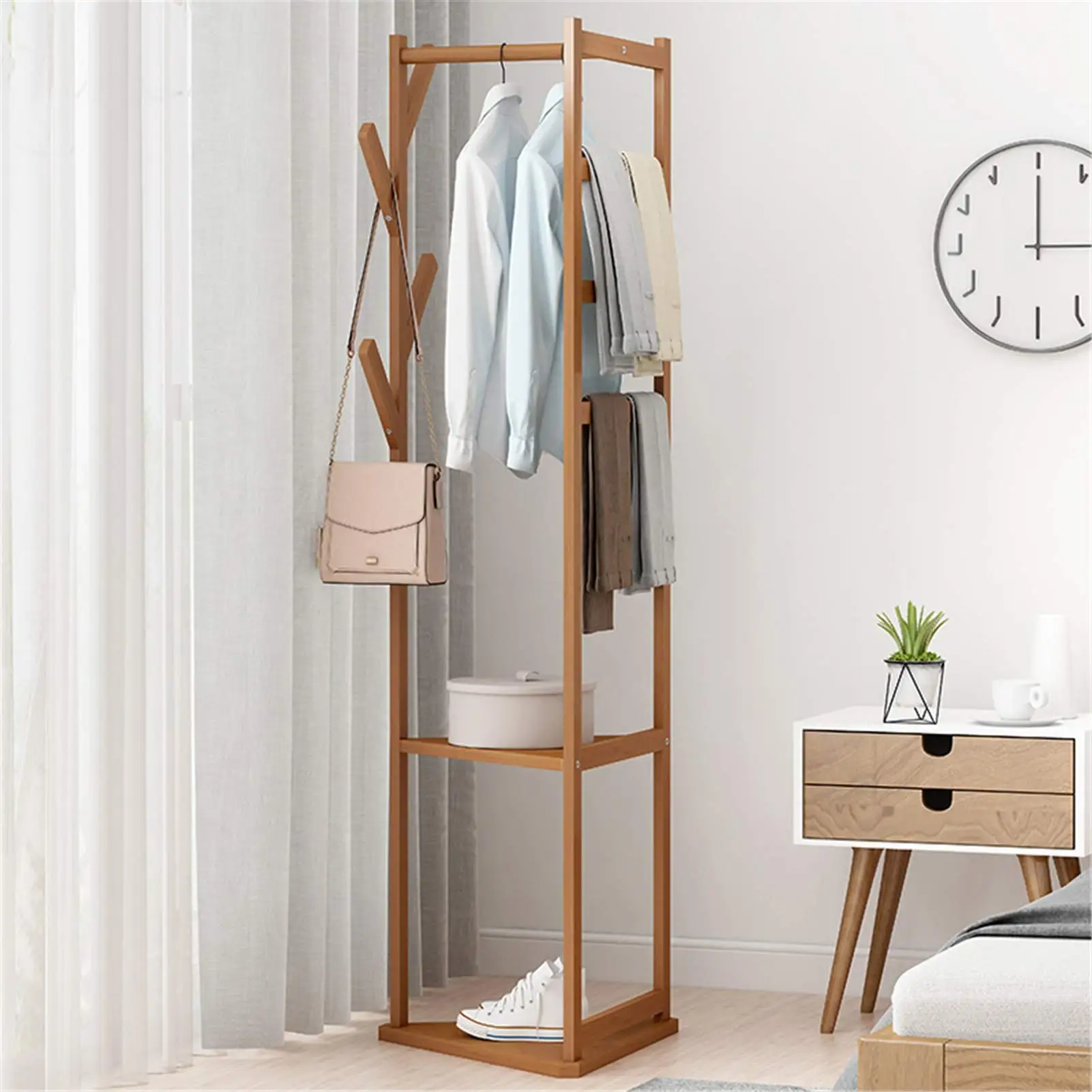 Multifunctional bamboo bracket corner hall tree bamboo storage hanger