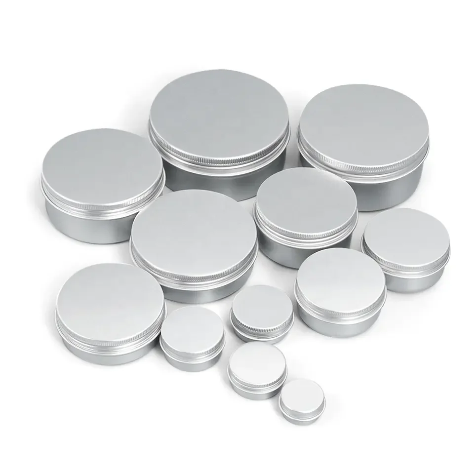 Metal aluminum cosmetic cream 5g 10g 15g 25g 30g 50g 80g 100g 120g 150g 200g 250g 300g500g candle jar screw top tin jar with lid