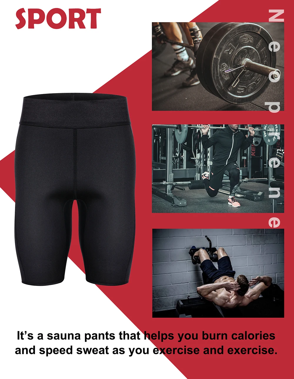 Men Body Shaper Sport Fitness Shorts Neoprene Hot Sweat Thermo Sauna Pants with Pockets