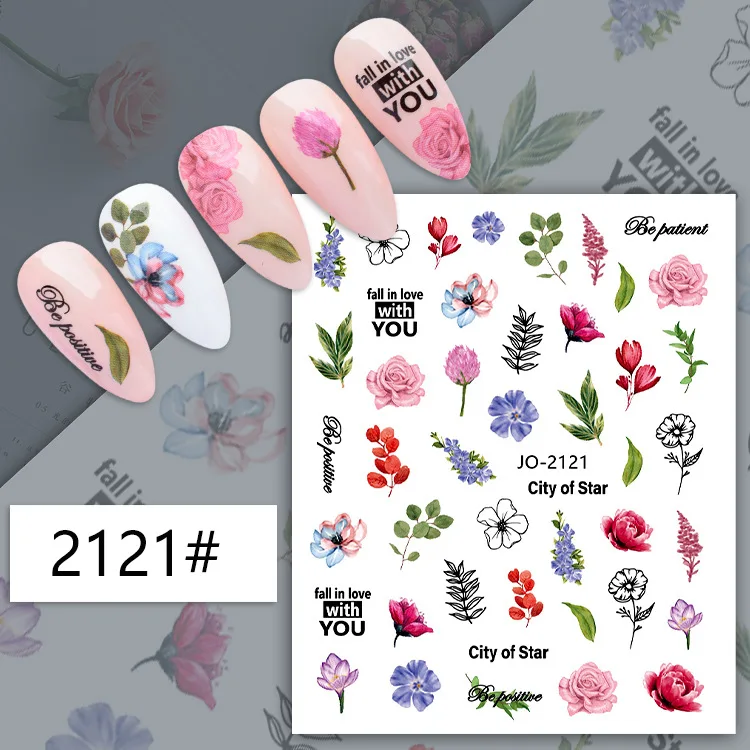 New flower nail art decoration leaves art stickers 3D purple pink flower popular wholesales nail sticker for nail art