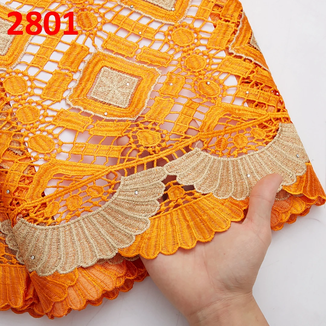 2801 Embroidery Guipure Lace Fabric With Beads Lace High Quality African Cord Lace Fabric For Garment With Beads For Dubai