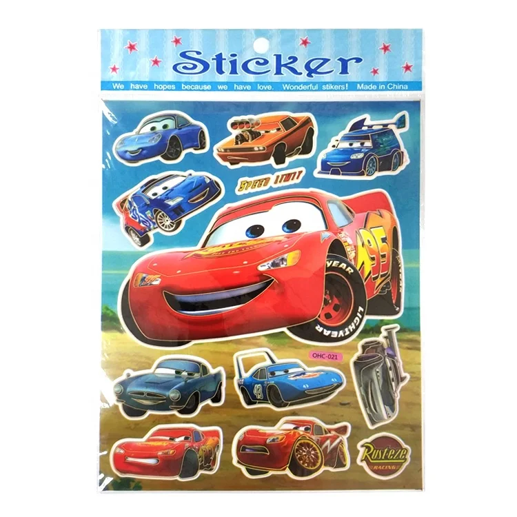 Custom Printing Adhesive Waterproof PVC Vinyl Cartoon Car Stickers for Kids Toy