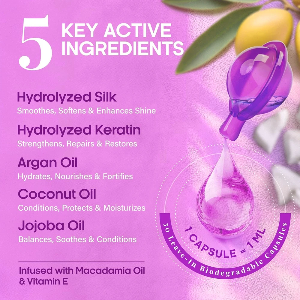 Private Label Hair Care for Keratin Hair Vitamins Serum Capsules Gel Repairing Leave in Anti Frizzy Damaged Hair Serum Capsule
