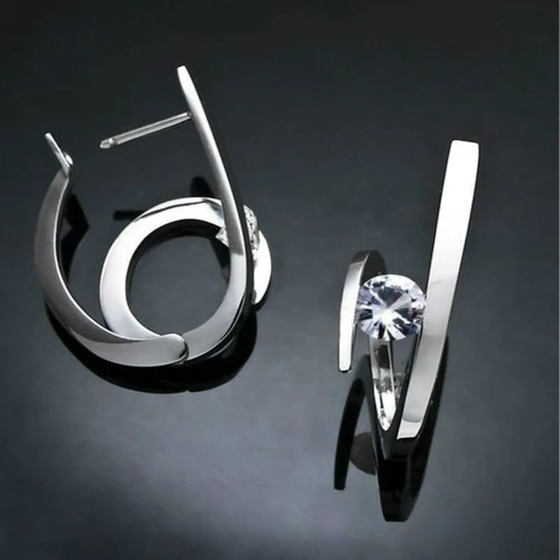 Fashion Round Cut  Lab-created Topaz Stud Earrings Wave Ring Engagement Wedding Earring Jewelry