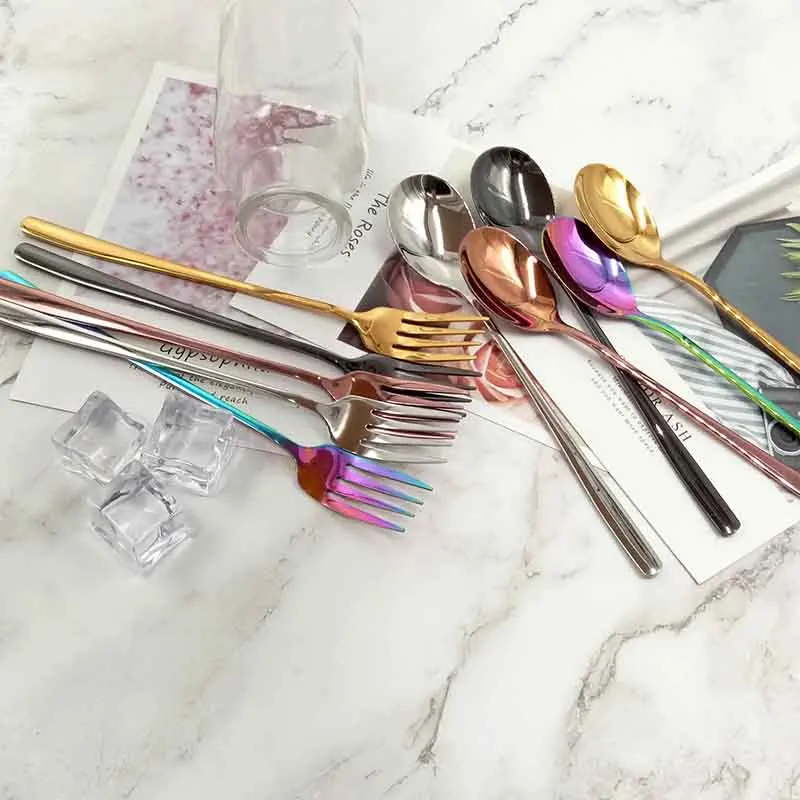 Reusable Creative Metal Stainless Steel 304 Flatware Colorful Fork Spoon Korean Cutlery Set