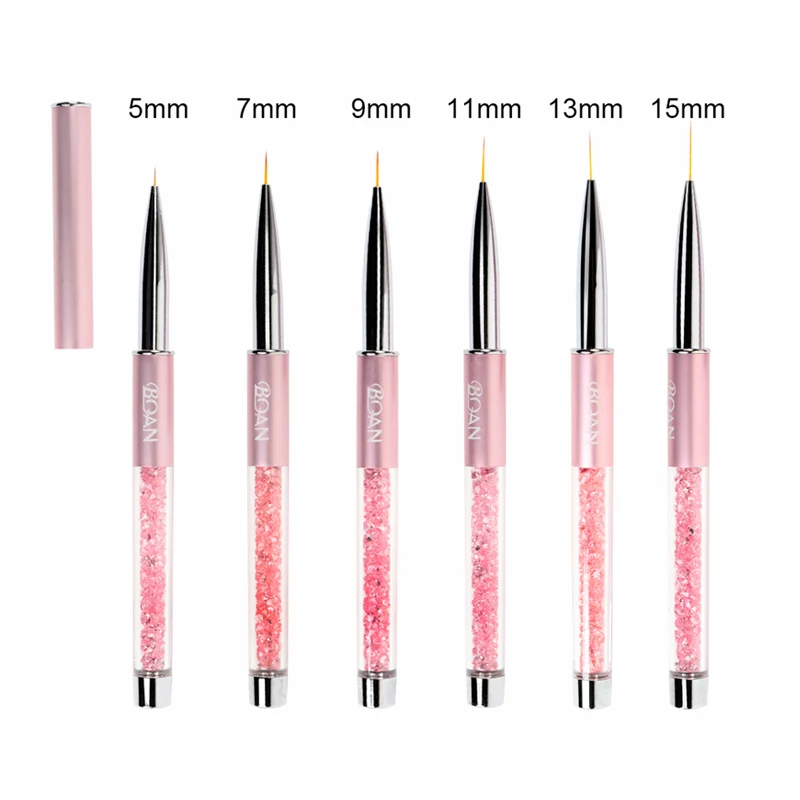 Wholesale LOGO Custom OEM Nail Kolinsky Brush Nylon 5/7/9/11mm Metal Rhinestone Crystal Nail Liners Painting Art Liner Brushes