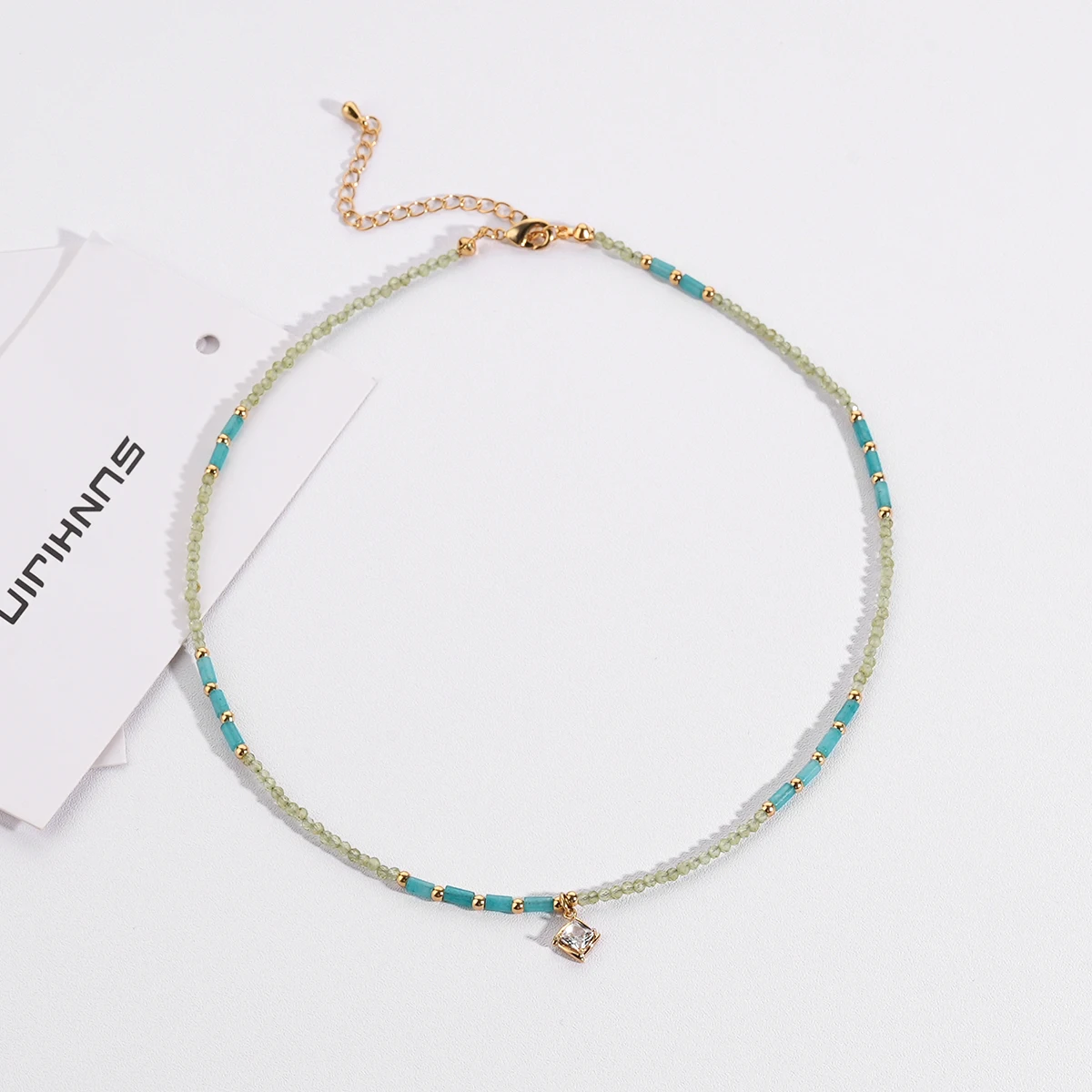 New Hot Selling Natural Stone Seed Beads Zircon Charms Pendant Women Fashion Necklace Jewelry