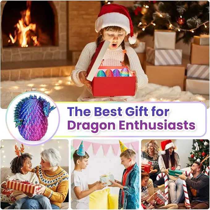 3D Printed Dragon Eggs with Dragon Inside, Mini Mystery Dragon Egg Articulated Crystal Fidget Toy