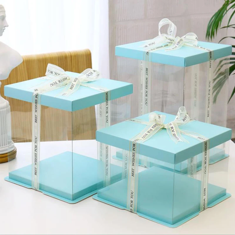 
Luxury Custom PET tall transparent cake box packing swiss roll clear plastic cake box transparent 3 in 1 cake box 