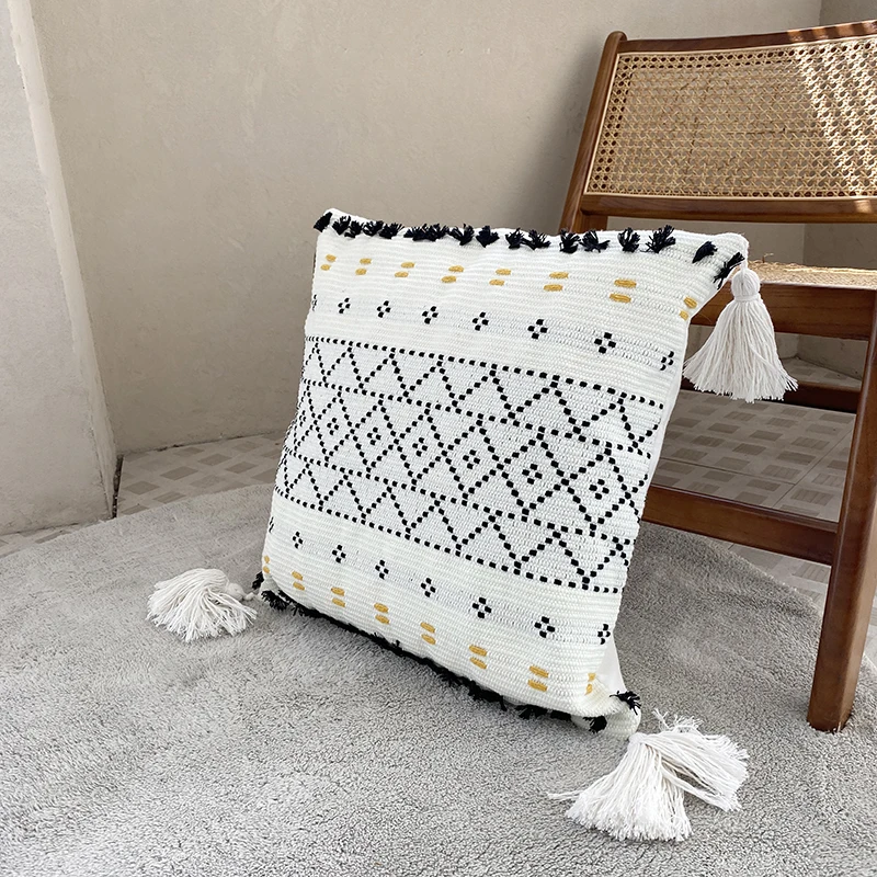 Moroccan Cross Stitch Boho Pillow with Tassel