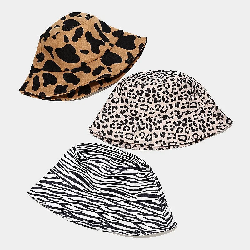 Wholesale autumn winter new felt fisherman hat fashion cow pattern animal print bucket hat warm winter bucket hats