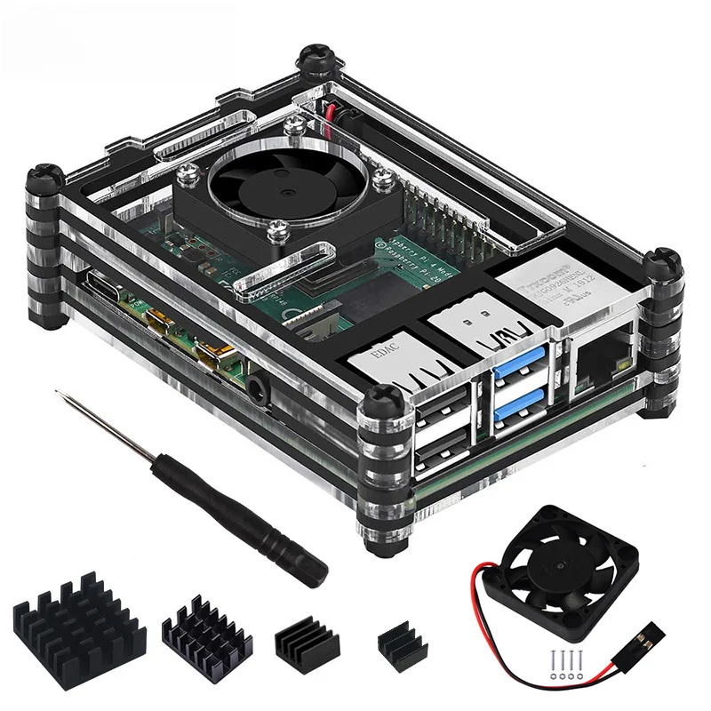 Ready stock Raspberry Pi 4B Case Shell Raspberry Pi Development Board Chassis Transparent Acrylic Motherboard Box Fan