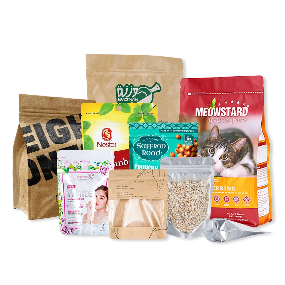 Custom Printed Standing Pouch Resealable Aluminium Foil Plastic Ziplock Stand Up Pouches Bag with Zipper For Food Packaging