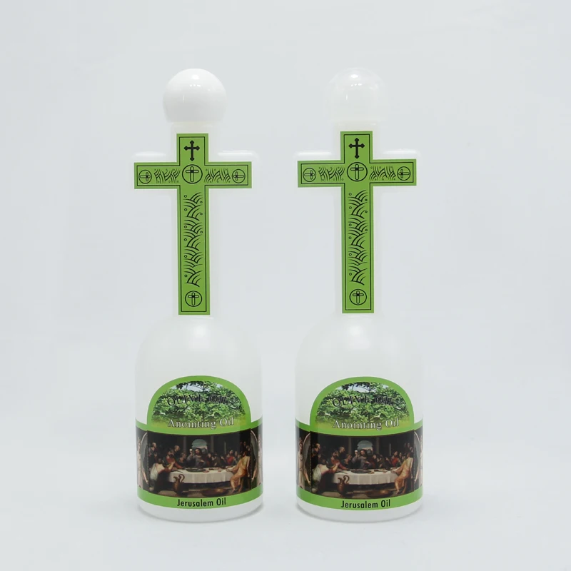Eco Friendly Religious Design Cross Shape 4oz HDPE Plastic Holy Water Bottles With Spherical Lid