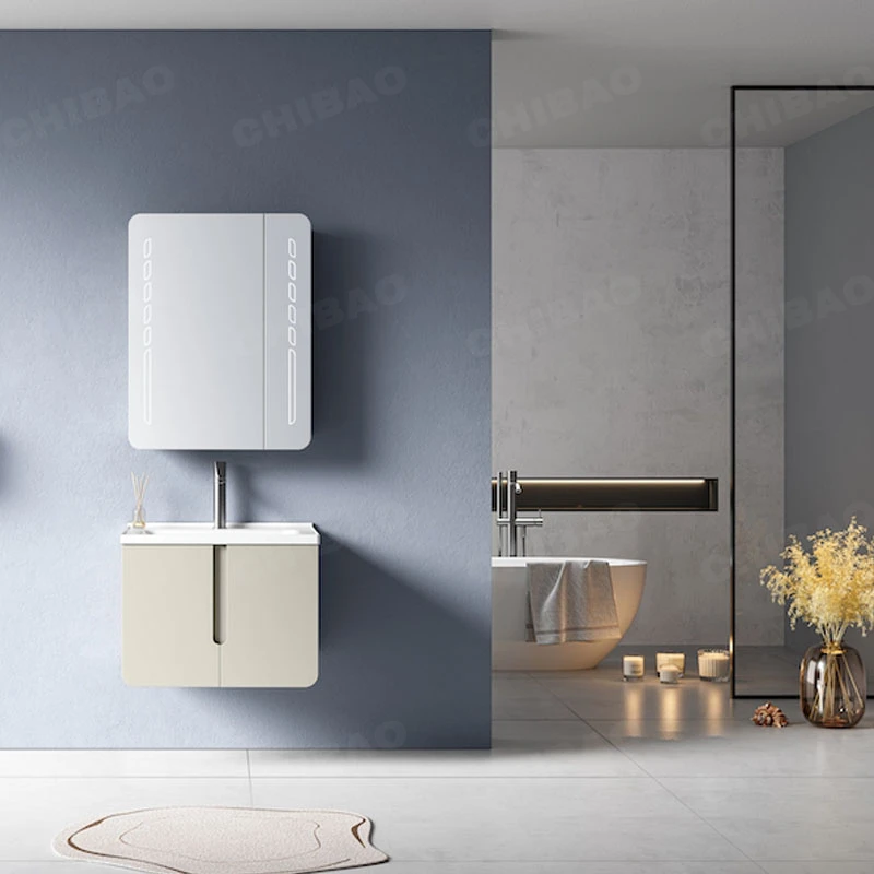 Modern Mirror Cabinet with Ceramic Basin Vanity Bath Room Furniture with Sensor Light Mirror Cabinet with Sink Vanity