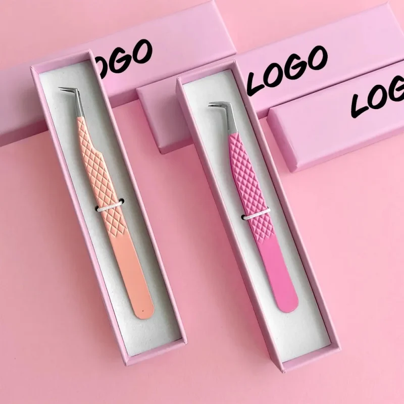 Customized Logo Colorful  Pink and Rose Gold Lash Applicator Tweezer Private Label Eyelash Tweezers Bulk Eye Lash Tweezers