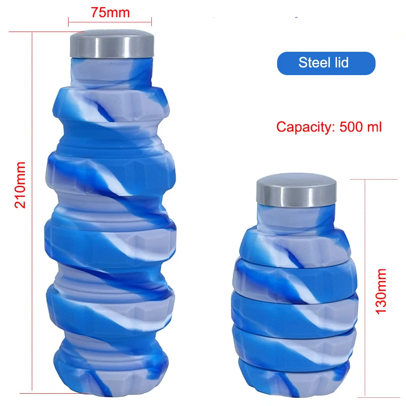 Convenient outdoor portable grenade shaped folding silicone water bottle
