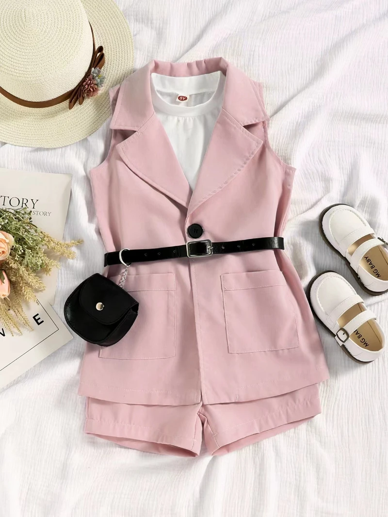 Focusnm 3 colors 3pcs summer fashion girls clothing sets 1-6y sleeveless sunproof jacket solid mesh vest + shorts set