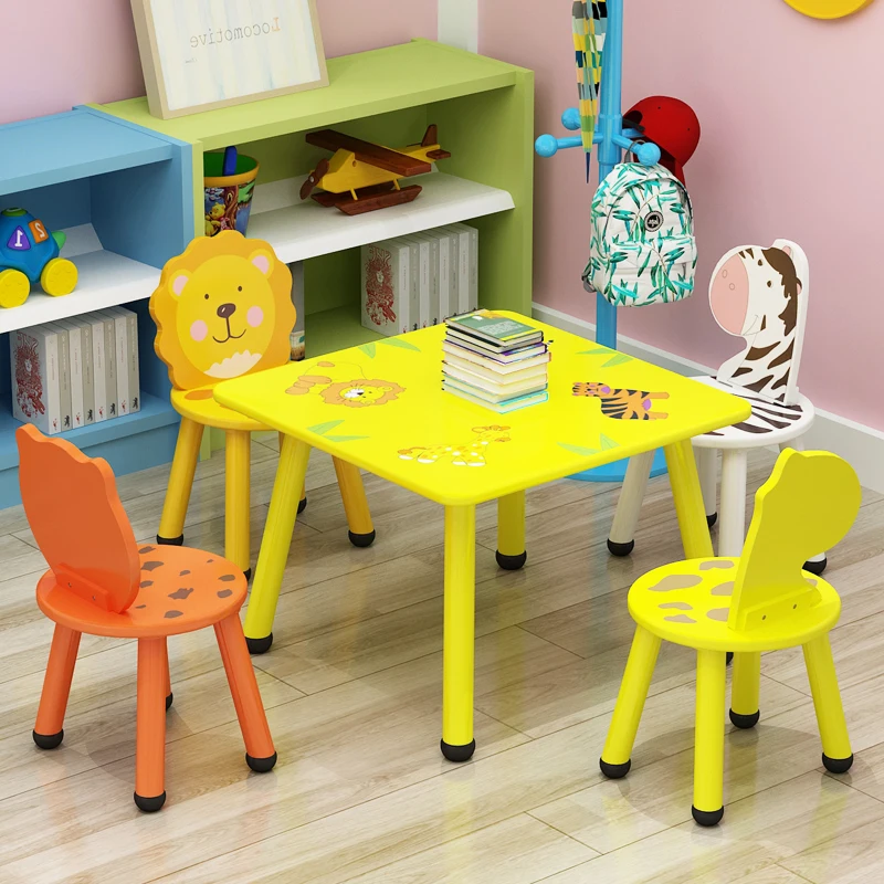 
New style hot sale cartoon animal style study table and chair set wooden study table for children 
