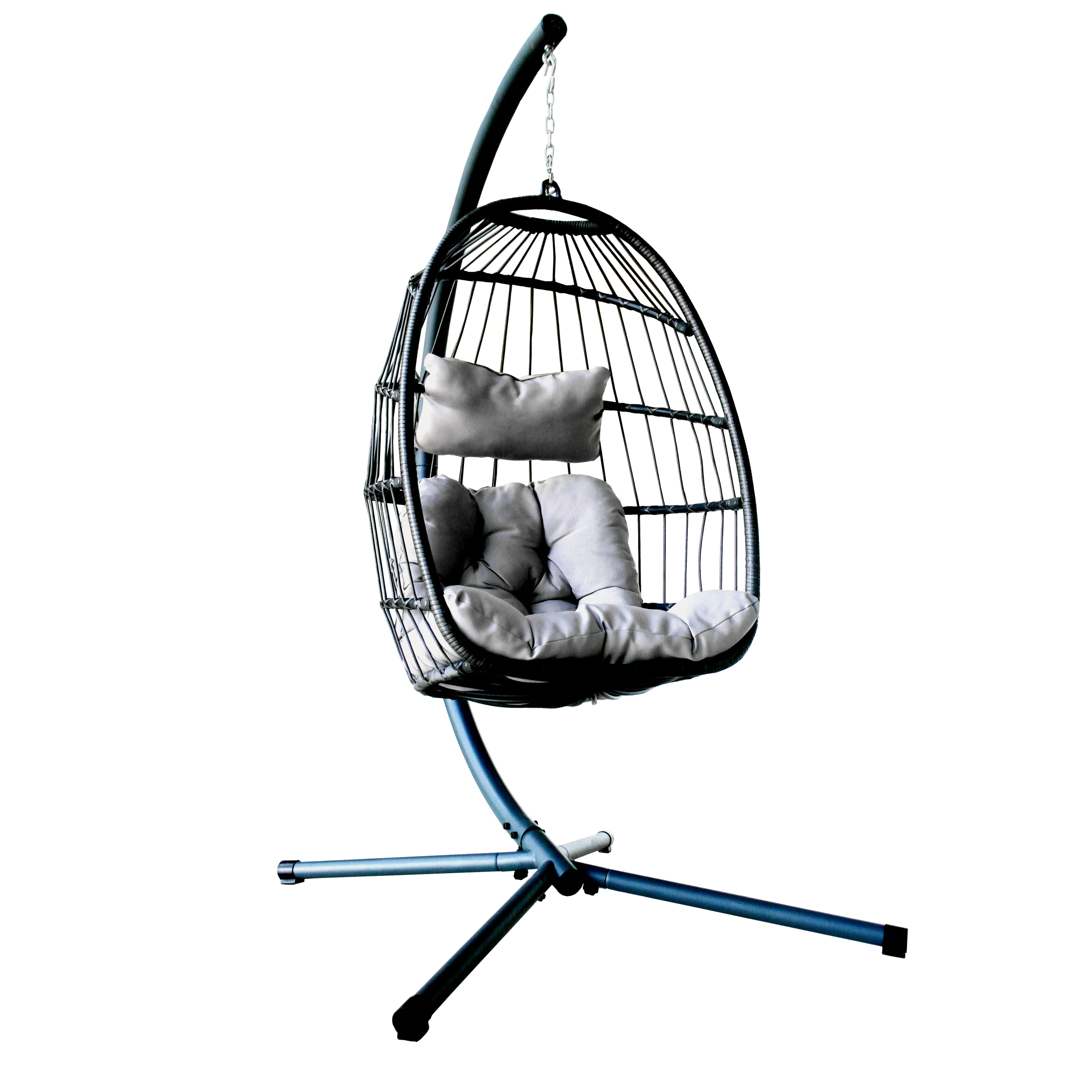 Indoor Patio Hanging Egg Swing Chair With Stand, Outdoor Garden Furniture Wicker Rattan Swing Chair Hammock Chair with Cushion