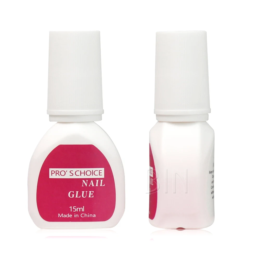 BIN Brush on pink Nail Glue for Artificial Fingernails Tips Strong Adhesive Acrylic False Tip 15 ML