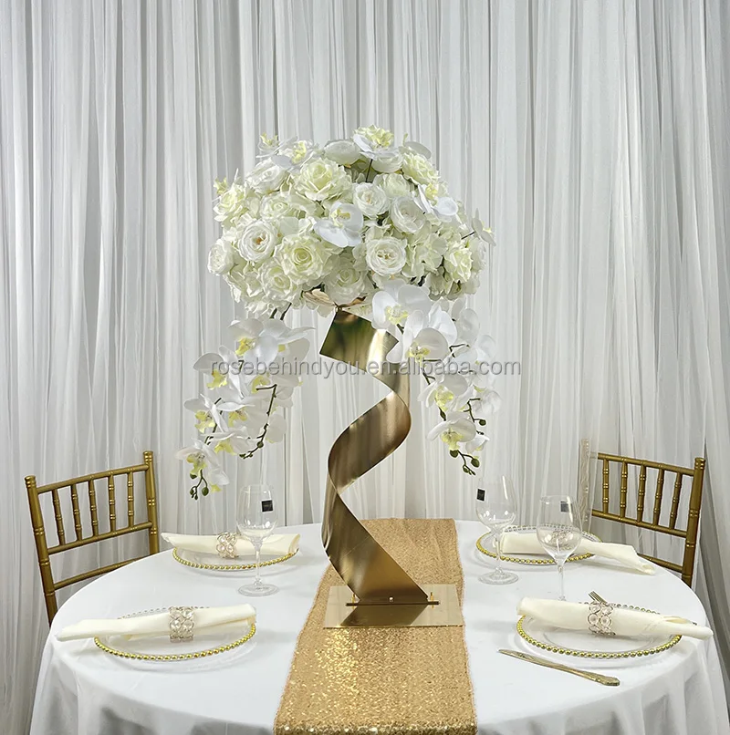 Wholesale Hot Sale Event Wedding Centerpieces Tall Gold Mirror Pillar Flower Stand