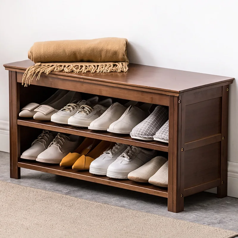 
3-tier stable entry bamboo solid wood shoe bench rack with storage organizer shelf 
