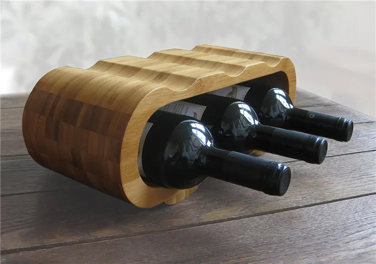 Wholesale Handmade Bamboo Kitchen Wine Holder Countertop Customized Wood Tabletop Wine Bottle Holder Rack for Home,Party,Wedding