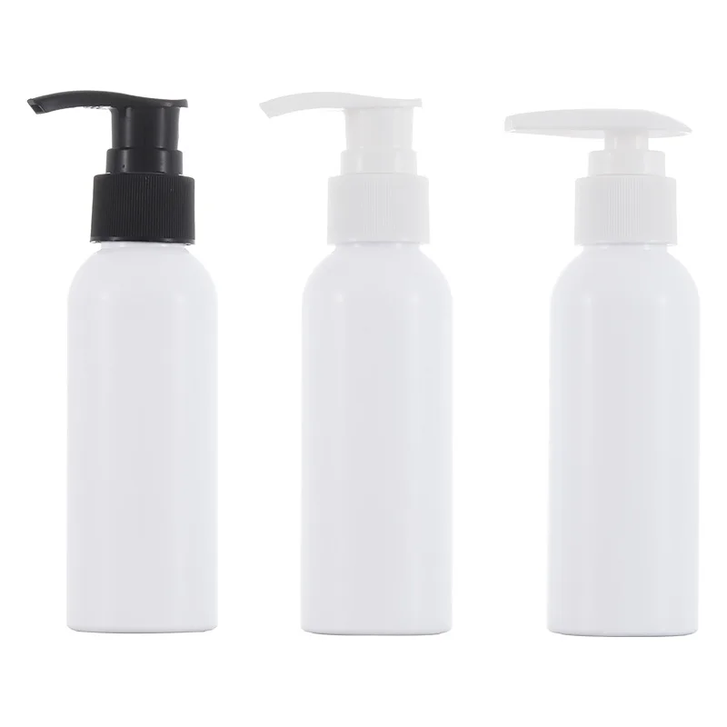 100ml white PET pump bottle, cosmetic press type plastic dispensing bottle