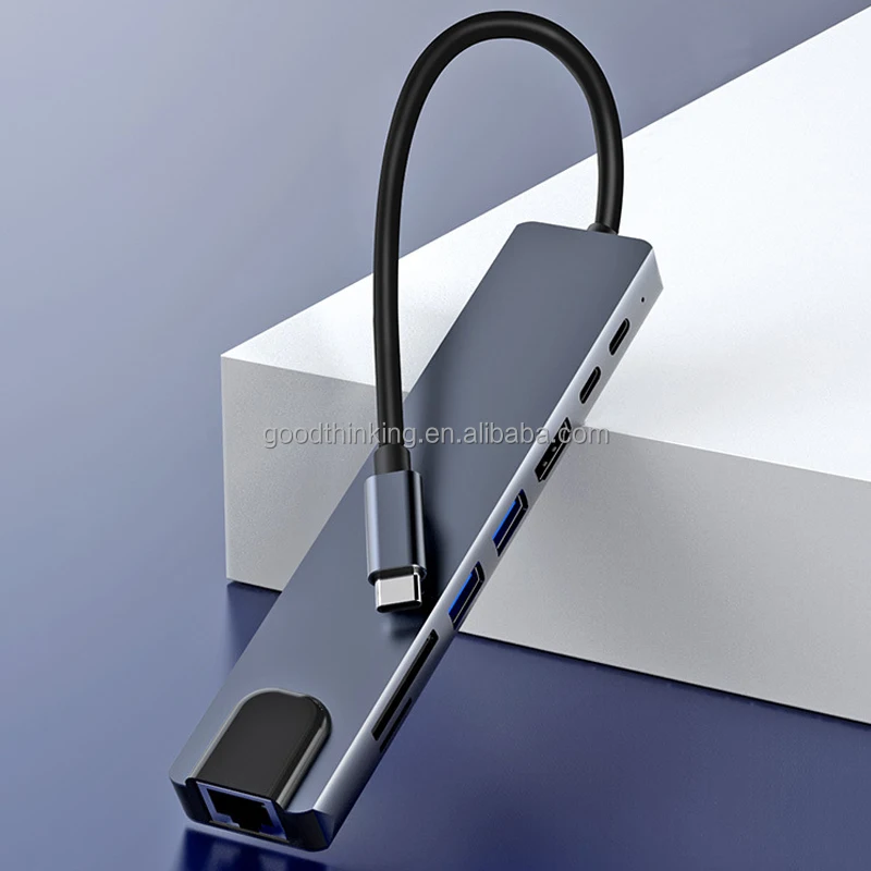 100M RJ45 port USB 3.0 PD 100W Fast charge TF SD 4k TV for hdmi 8 in 1 type c usb hub with gigabit ethernet 8 port