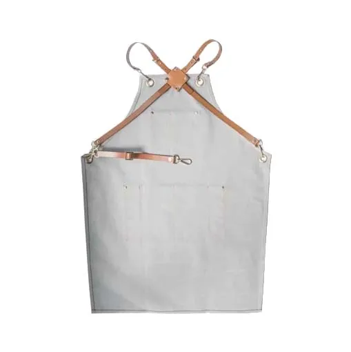 Gray canvas aprons for hair cut adjustable coffee apron with leather straps