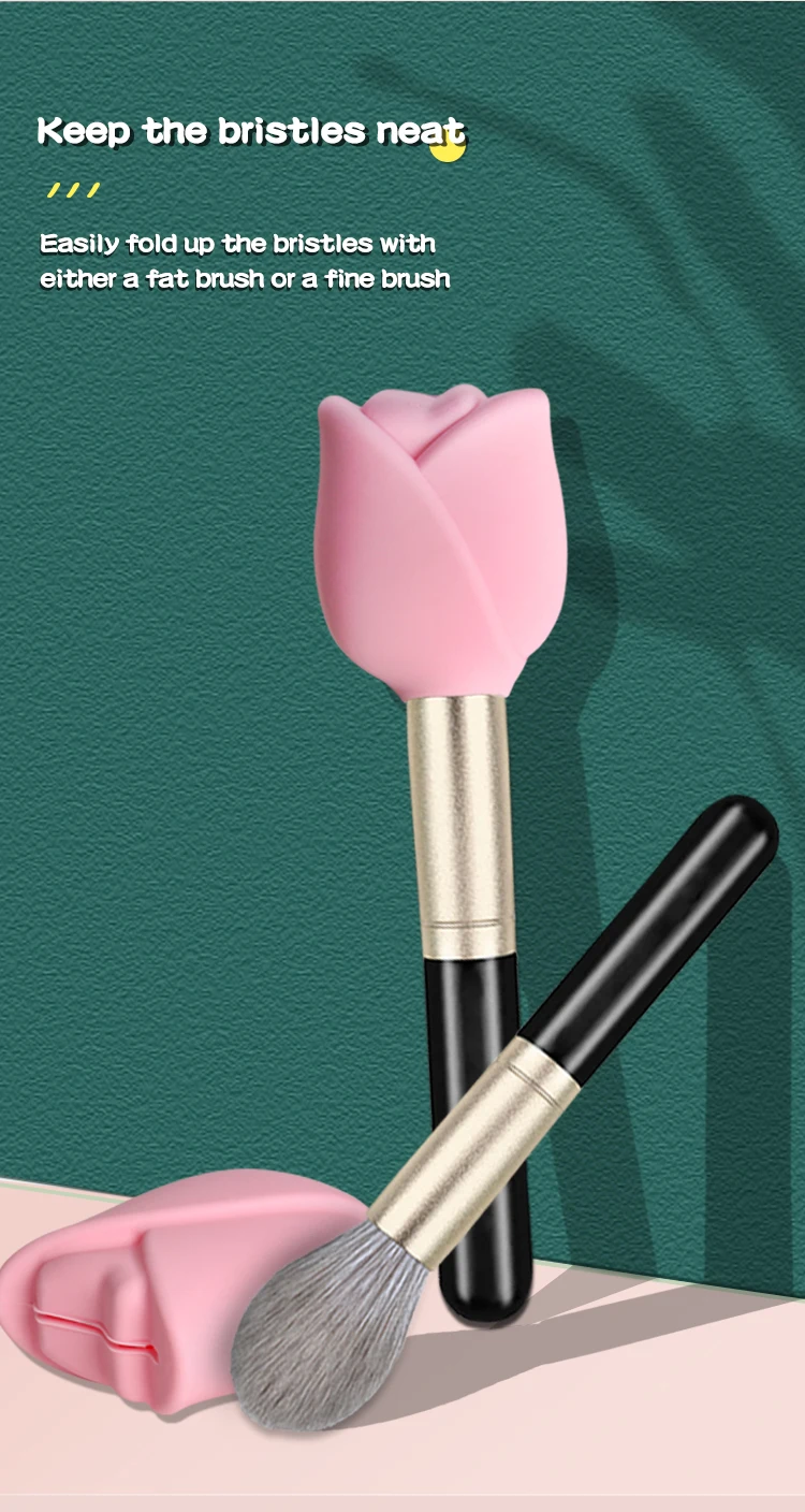 3 Pack and 3 Size Silicone Travel Makeup Brush Cover Rose Shaped Dust- Proof Portable Makeup Case/ Box Travel Brush Protector