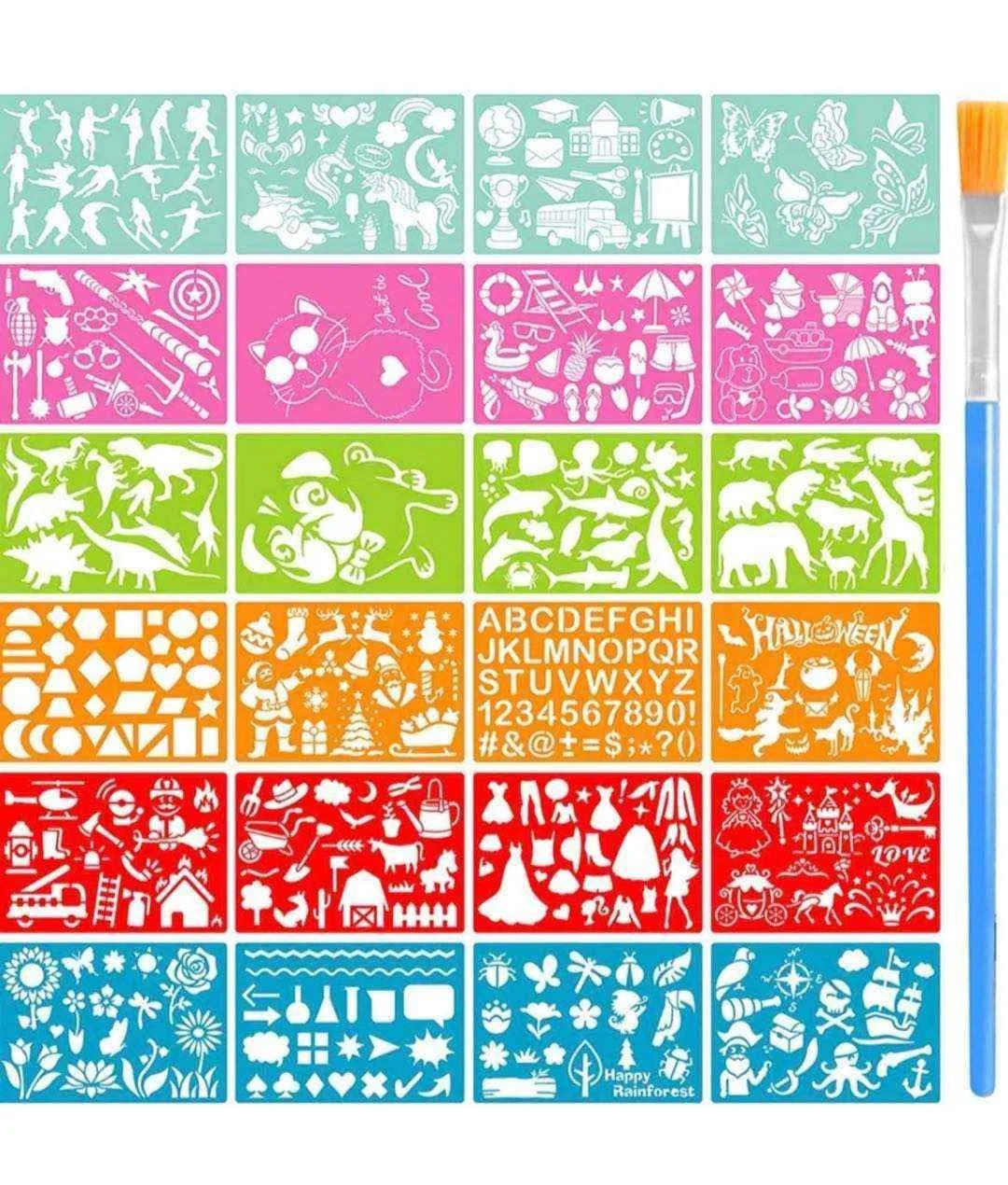 Stencil Drawing Kit for Kids  24 Pcs Plastic Drawing Stencils Great Birthday Gift for Boy Girl