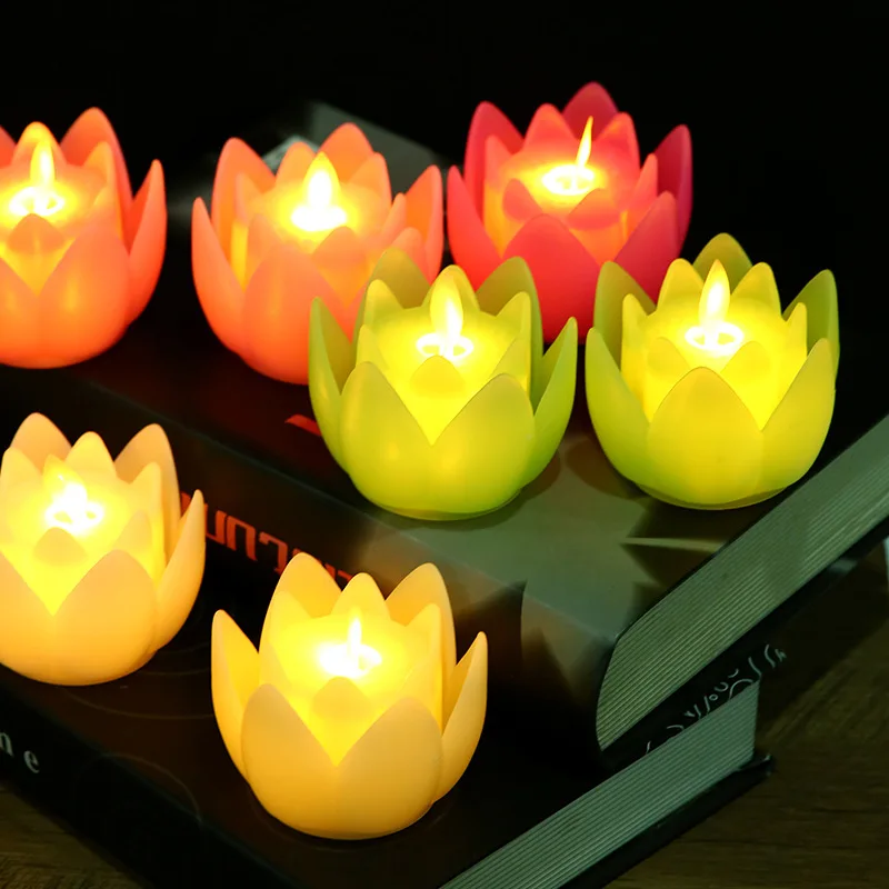 Z42 Lotus Lamps Electronic Buddhist Lights Battery Operated Buddha Flickering Warm White Lights Led Lotus Table Candles