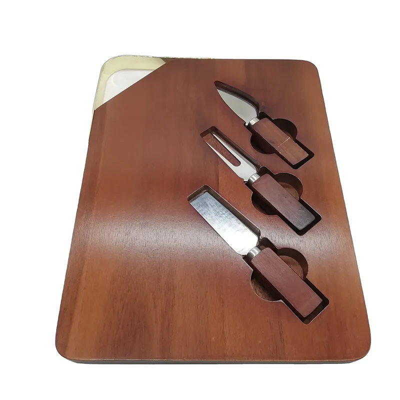 Natural Acacia Wood Chopping Board For Cheese Cutting With knife and fork