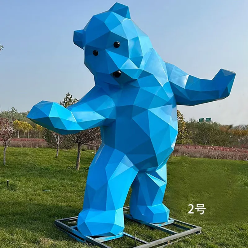 DS-1762 High Quality 304 Stainless Steel Outdoor Shopping Mall Decoration Big Glowing Bear Sculpture Metal Animal Bear Statue