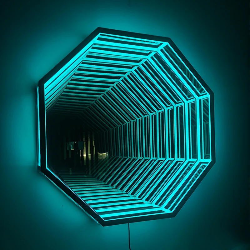 70cm Large Octagon Modern Nordic Luxury Led Glass Mirror Home Smart Infinite Magic Mirror RGB Color Changing Wall Lamp