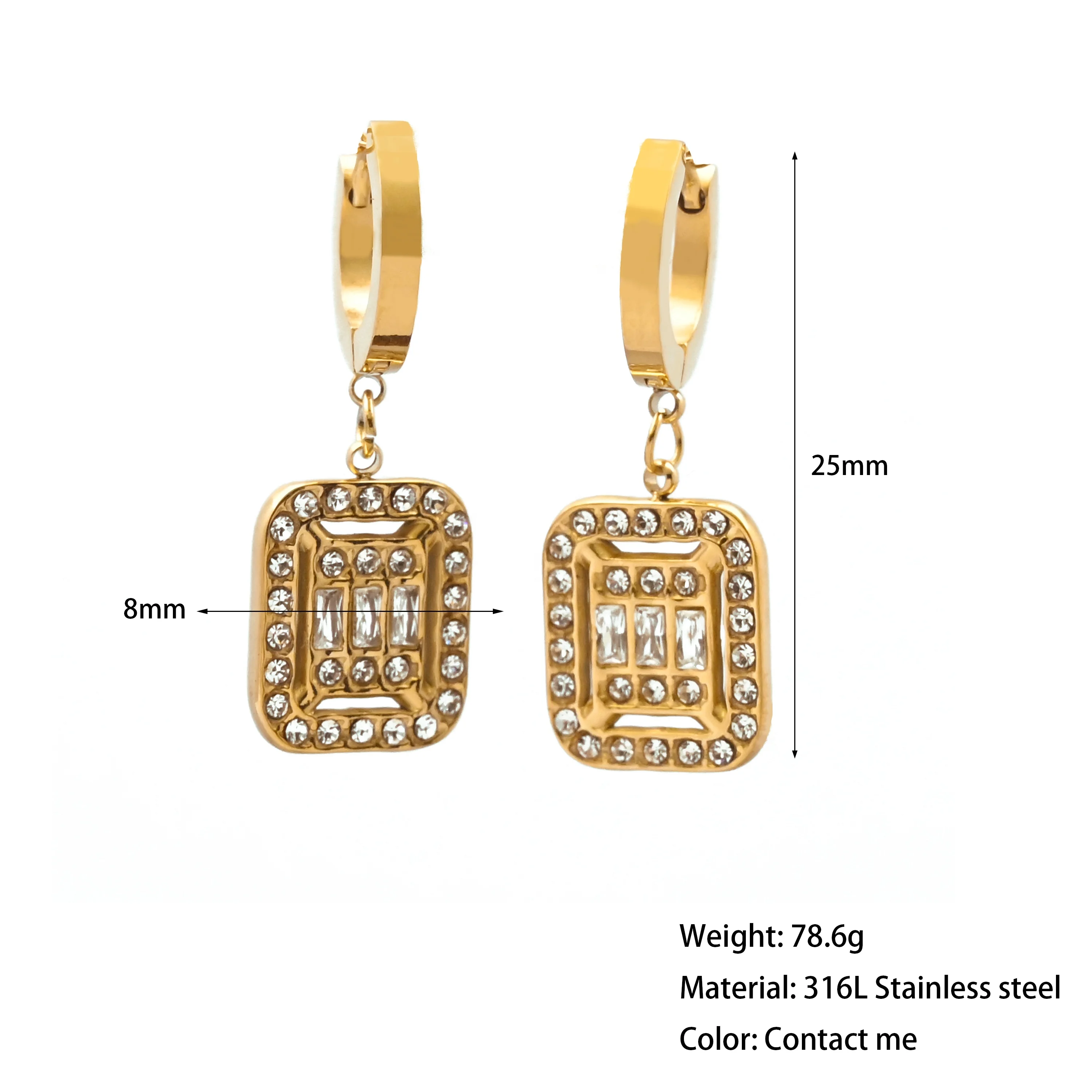 Rectangular Baguette Geometric Pendant Earrings Wholesale Gold Plated Stainless Steel Popular Fashion Women Jewelry