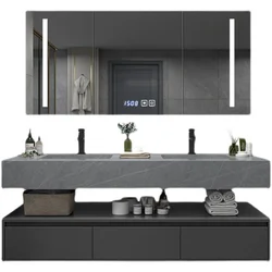 Euro Style Bathroom Floating Vanities Supplier Hotel 150cm Double Basins Sink Vanity Bath Cabinet