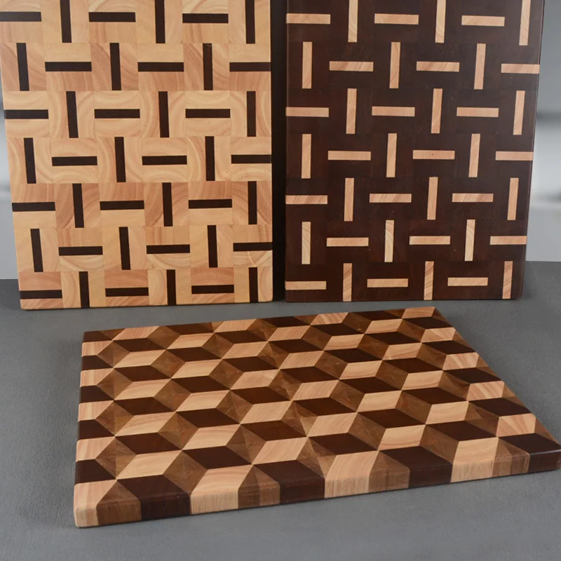 Solid Thick Wooden Cutting Board End Grain Acacia Rubber Wood Cutting Chopping Block Kitchen Splicing Cutting Board