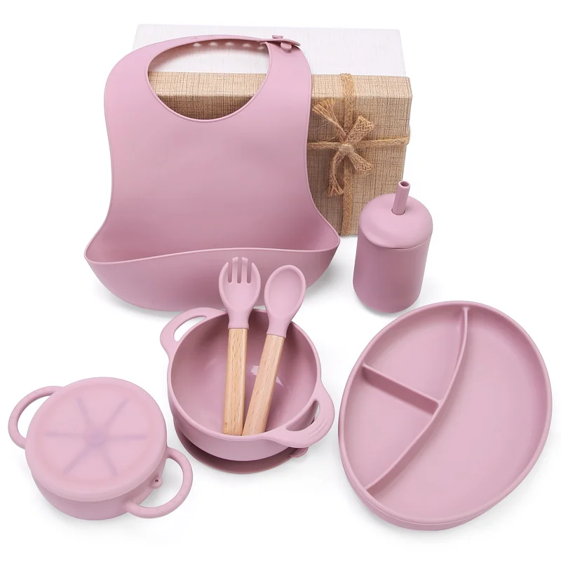 New Arrivals Bpa Free Eco-Friendly Newborn Food Grade Silicone Kids Dining Tableware Bowl Spoon Baby Feeding Set